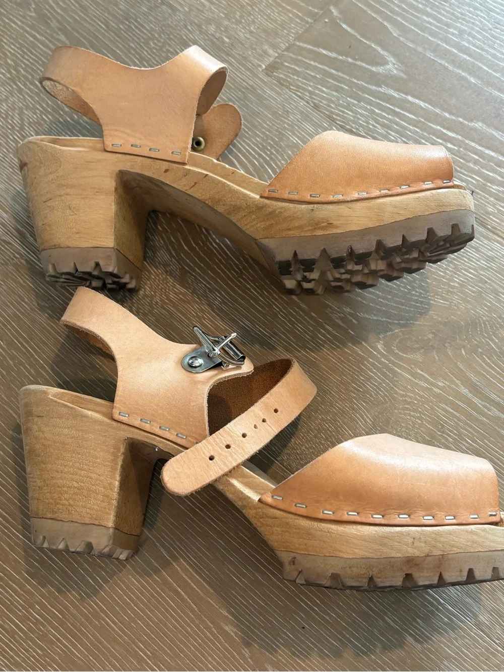 MIA Swedish Anatomic Greta Tan Leather Open-Toe Platform Slingback Sandals